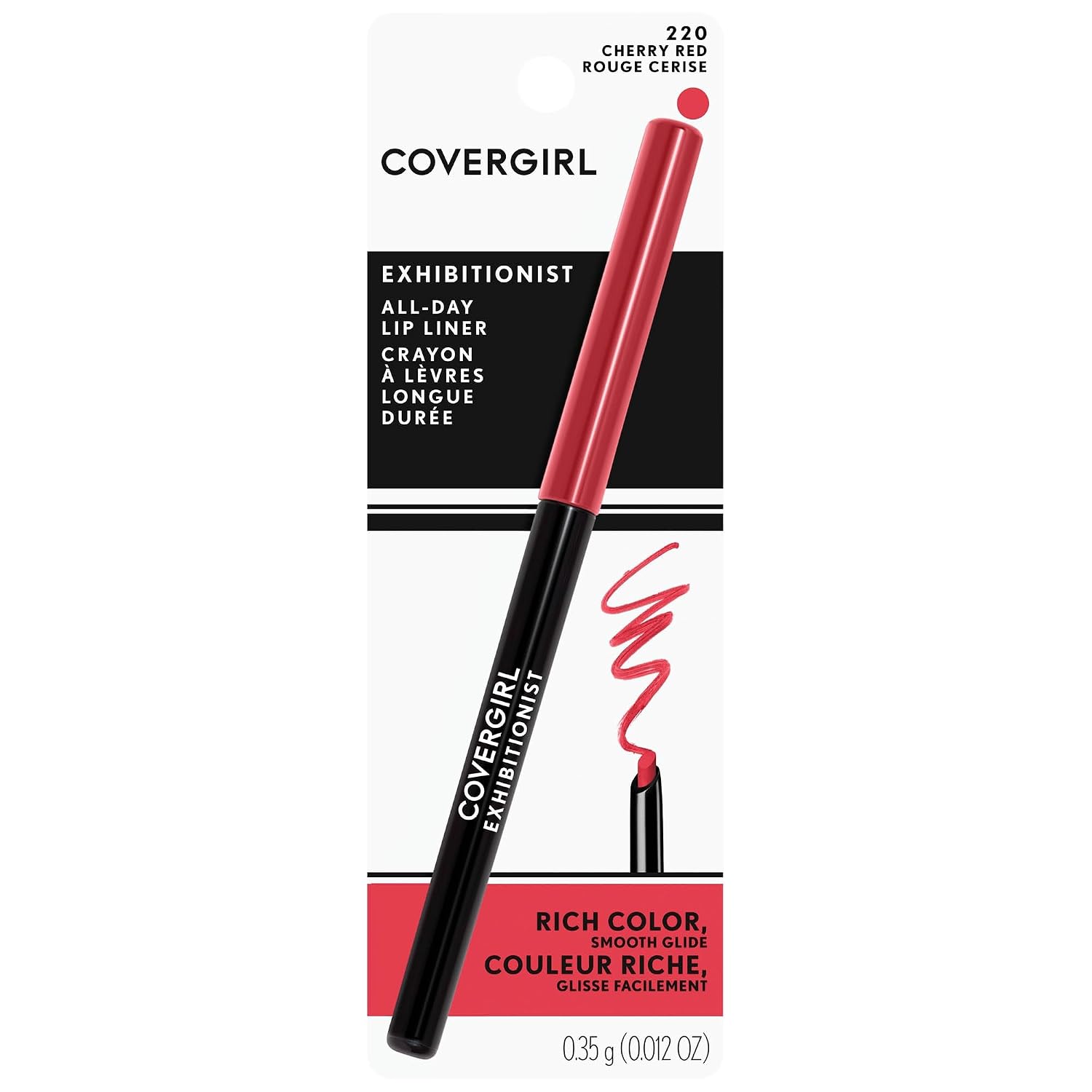 COVERGIRL - Delineador de labios exhibicionista, Rojo cereza 220, 0.012 onzas