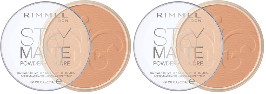 Rimmel London Stay Matte 001 Transparent - Polvo prensado, ligero, alta cobertura, control de brillo, 0.49 onzas
