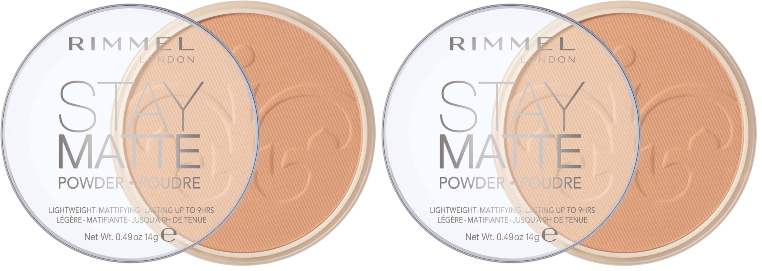 Rimmel London Stay Matte 001 Transparent - Polvo prensado, ligero, alta cobertura, control de brillo, 0.49 onzas