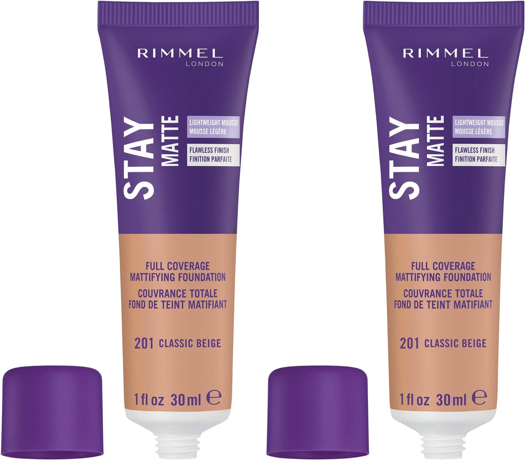 Rimmel London Stay Matte Mousse Líquida - 101 Marfil Perla - Base, ligera, control del brillo, sin aceite, 1 oz
