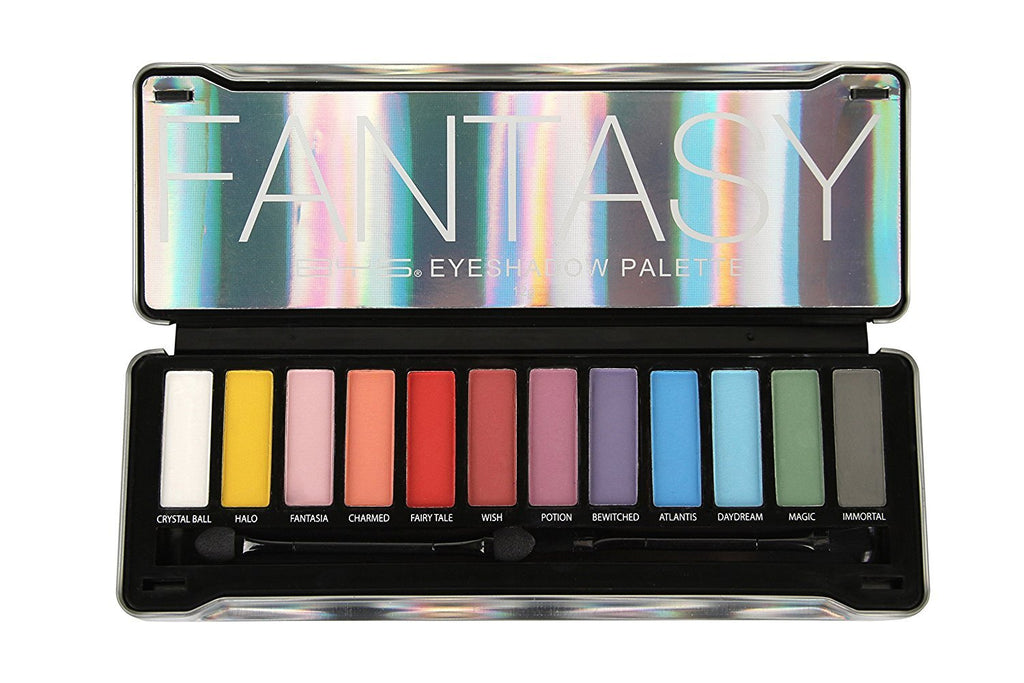 BYS Fantasy Matte Neon Eyeshadow Palette Tin with Mirror and Dual End Applicator 12 Shades