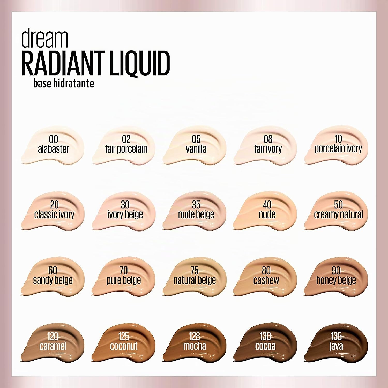 Maybelline Dream Radiant Liquid - Maquillaje hidratante de cobertura media, base líquida ligera, beige nude, 1 unidad