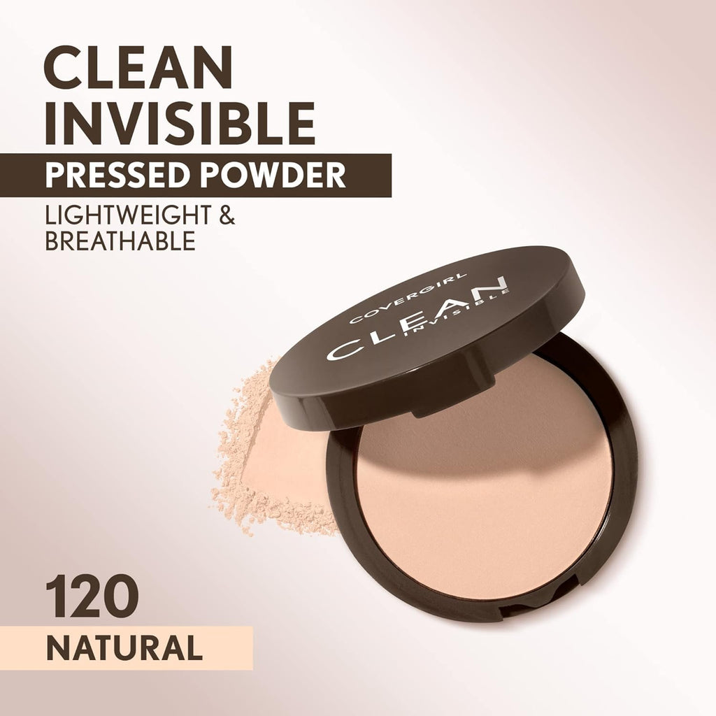 Covergirl Clean Invisible Pressed Powder, Lightweight, Breathable, Vegan Formula, Creamy Natural 120, 0.38oz