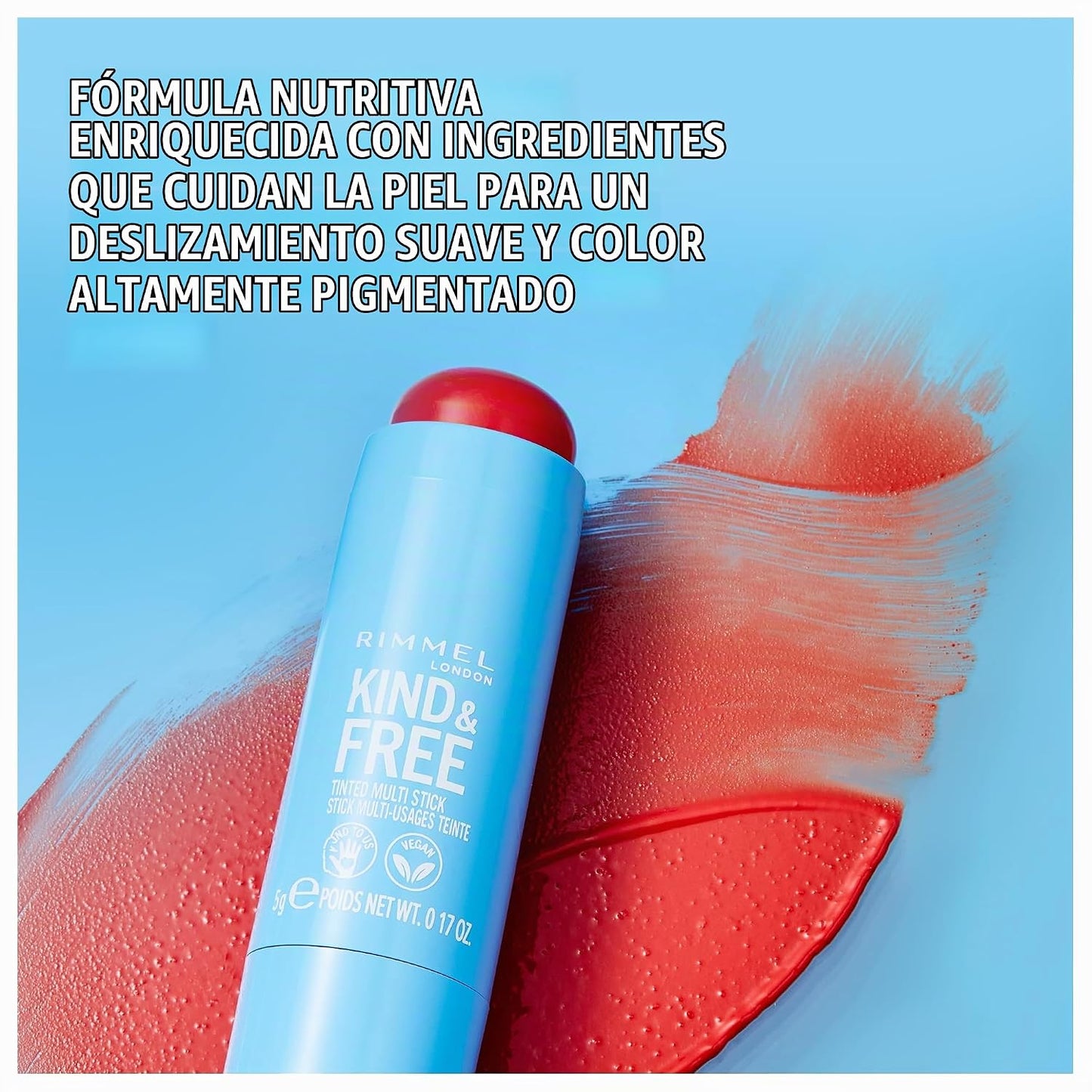 Rimmel London Kind & Free, 005 Berry Sweet, Multi-Stick, para mejillas y labios, hidratante, color construible, fórmula vegana, fórmula limpia, 0.18 onzas