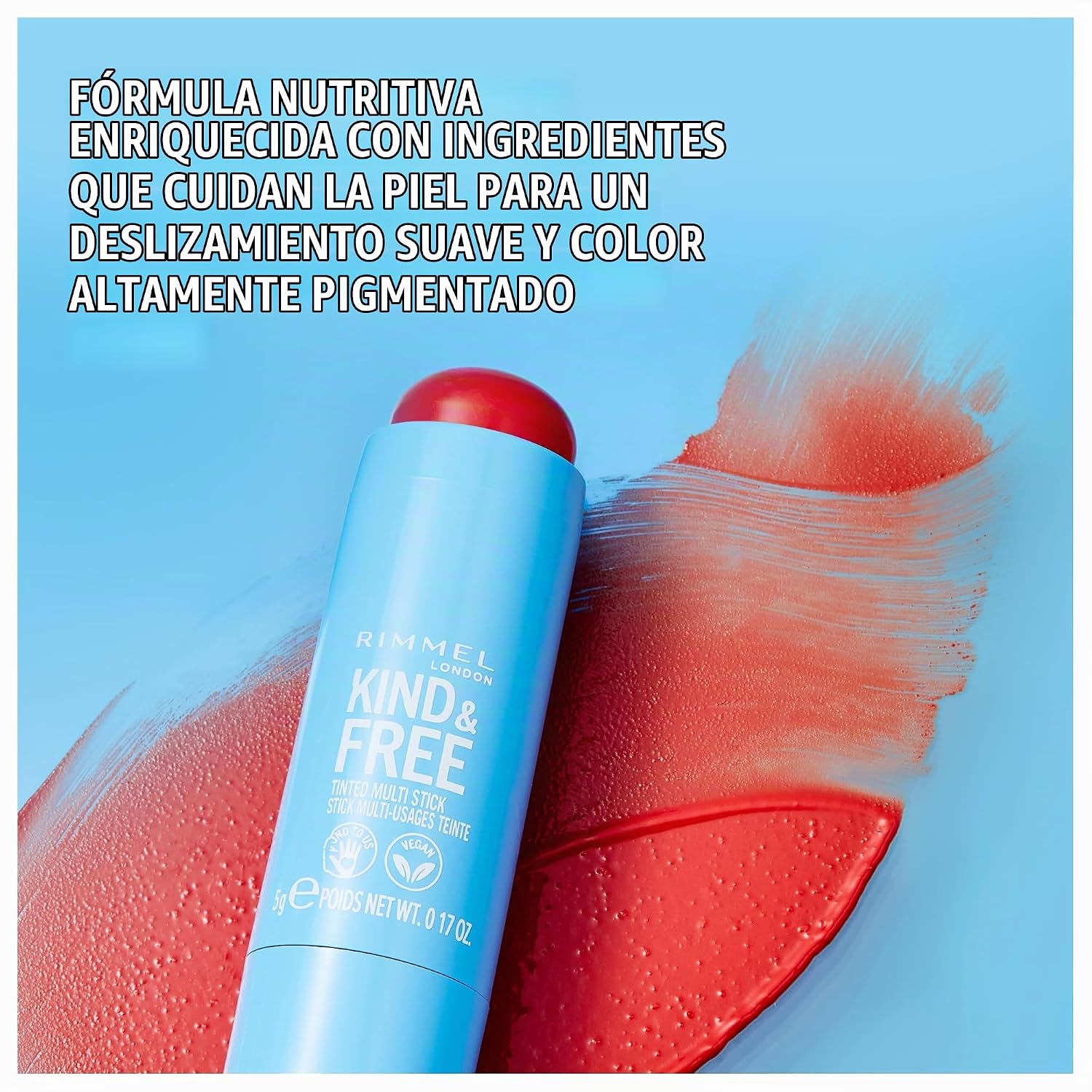 Rimmel London Kind & Free, 005 Berry Sweet, Multi-Stick, para mejillas y labios, hidratante, color construible, fórmula vegana, fórmula limpia, 0.18 onzas