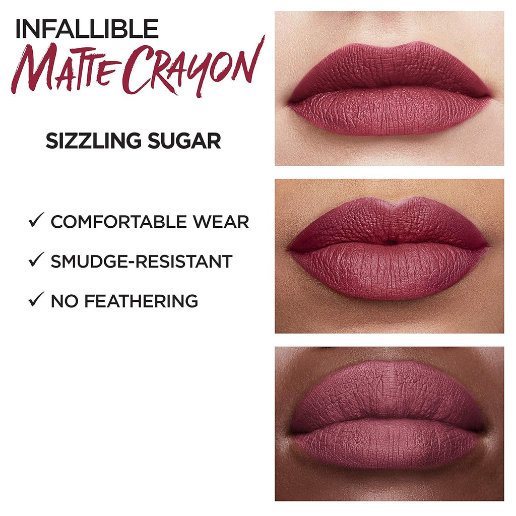 L’Oréal Paris Infallible Matte Lip Crayon, Sizzling Sugar (Packaging May Vary)